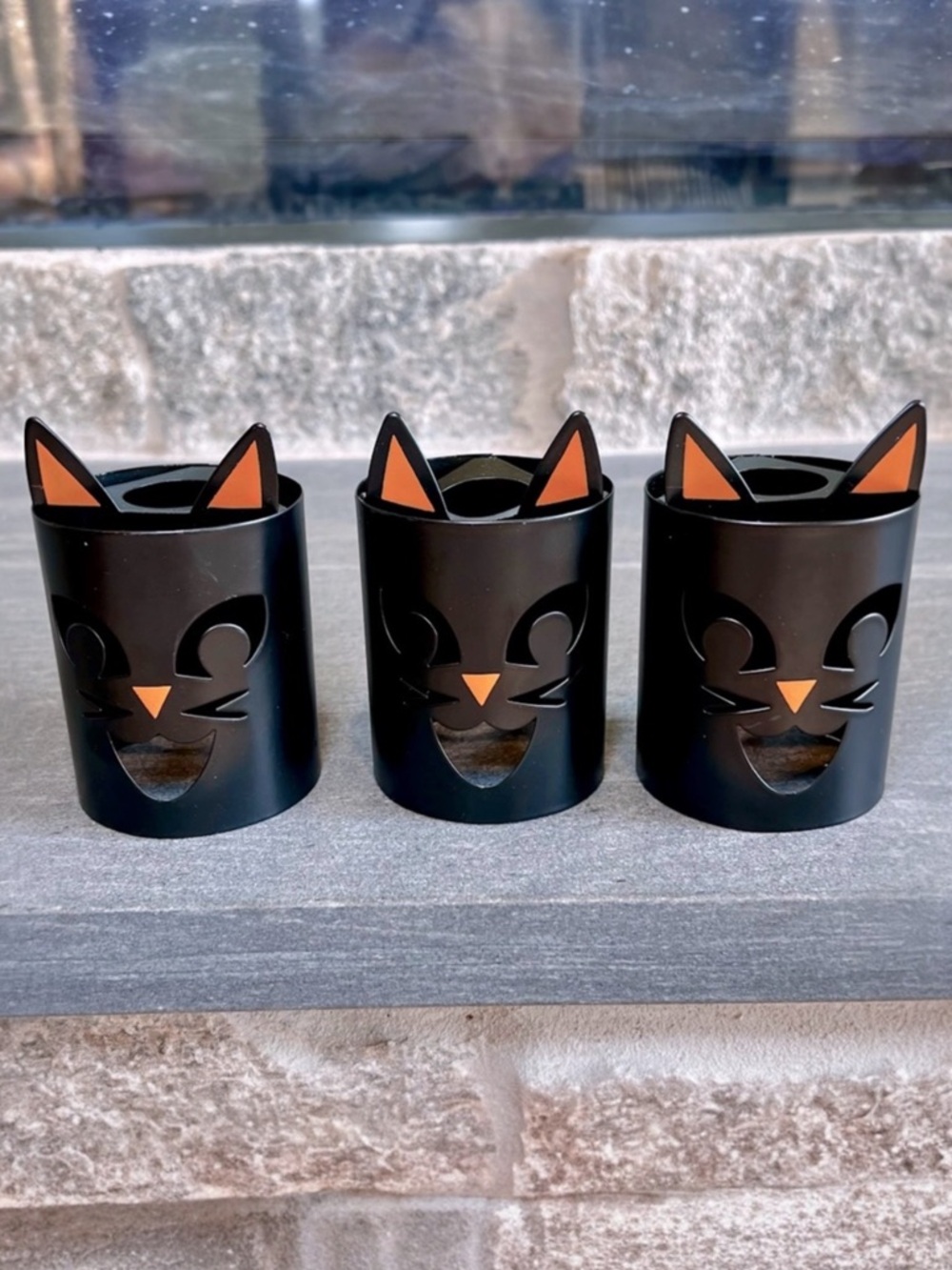Metallic Candle Holders Black Cat Lovers Halloween Luminaries Set of 3